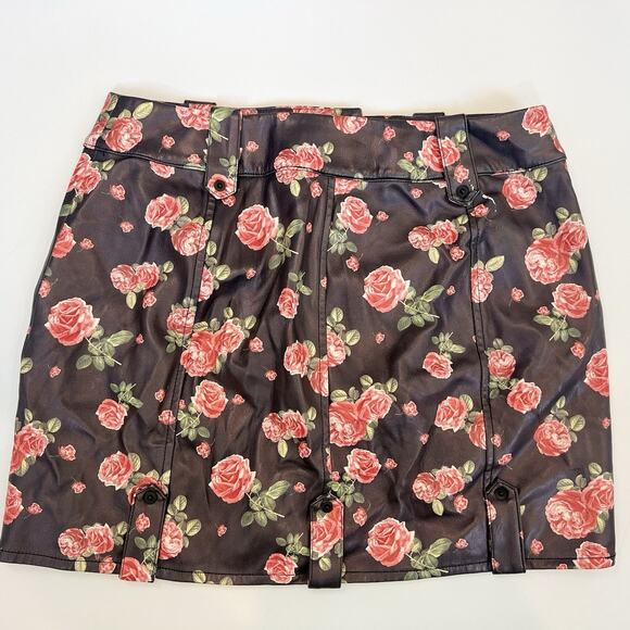 For Love And Lemons Wren Mini Skirt Roses, Faux Leather, Romantic Sexy, SZ M - Picture 4 of 10